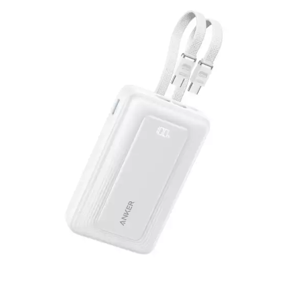 Anker Zolo Power Bank 20,000mAh 45W Dual Built-In USB-C Cables – White | A110MH22 Anker Zolo Power Bank 20,000mAh 45W Dual Built-In USB-C Cables – White | A110MH22