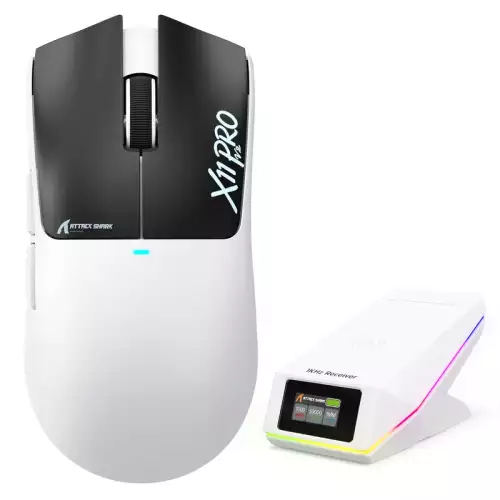 ATTACK SHARK X11 PRO V2 Wireless Gaming Mouse with TFT Display Charging Dock – White & Black