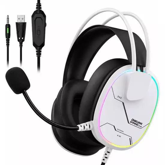 ONIKUMA X91 RGB Wired Gaming Headset with 50mm Drivers & Noise-Reducing Microphone – White