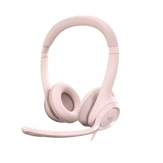 Logitech H390 Wired USB-A Stereo Headset with Noise-Cancelling Microphone – Rose | 981-001281 Logitech H390 Wired USB-A Stereo Headset with Noise-Cancelling Microphone – Rose | 981-001281