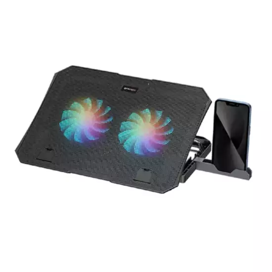 Fantech NC14 Dual-Fan Rainbow LED USB Notebook Cooler – Black | 6977052250018 Fantech NC14 Dual-Fan Rainbow LED USB Notebook Cooler – Black | 6977052250018