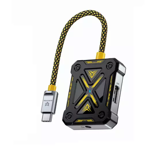Sarafox 4-in-1 USB-C Gaming Hub – 32-bit/384kHz Audio, 60W PD & 3.5mm Jack | Straight Version