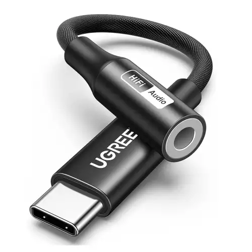 UGREEN 25836 USB-C to 3.5mm Audio Adapter – Hi-Res 32-bit/384kHz DAC, Black | 6941876228362
