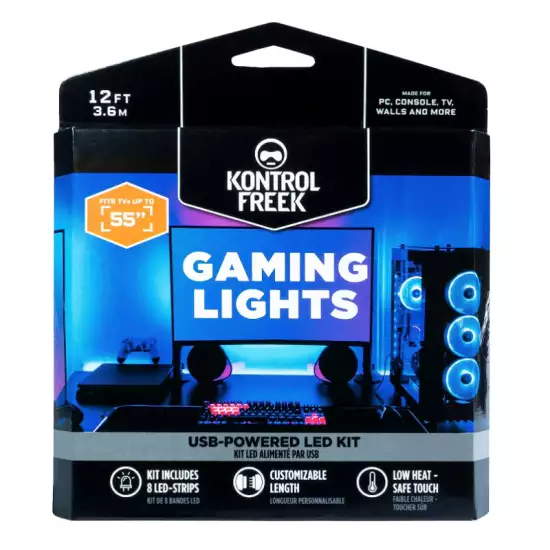 KontrolFreek Gaming Lights: LED Strip Lights, USB Powered with Controller, 3M Adhesive for TV, Console, PC, Wall (12 Ft) KontrolFreek Gaming Lights: LED Strip Lights, USB Powered with Controller, 3M Adhesive for TV, Console, PC, Wall (12 Ft)