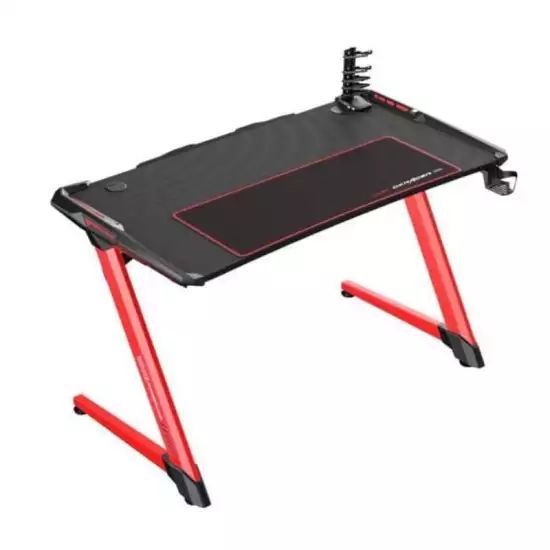 DXRacer Gaming Desk With Z Shaped Legs, Professional Game Work Station, Pc Gamer Table With Stand Cup Holder, Headphone Hook & Large Mouse Pad-Carbon Fiber Surface (Black/Red) DXRacer Gaming Desk With Z Shaped Legs, Professional Game Work Station, Pc Gamer Table With Stand Cup Holder, Headphone Hook & Large Mouse Pad-Carbon Fiber Surface (Black/Red)