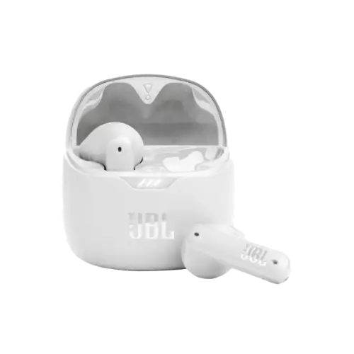 JBL Tune Flex True Wireless Noise Cancelling Earbuds, Pure Bass, ANC + Smart Ambient, 4 Microphones, 32H of Battery, Water Resistant & Sweatproof, Comfortable Fit Black, JBLTFLEXBLK, Standard - White