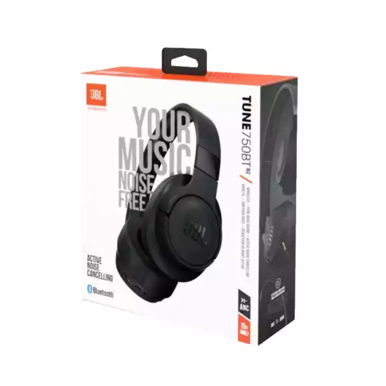 JBL Tune 750BTNC Wireless Over Ear Noise Cancelling Headphones, Pure Bass Sound, 15H Battery, Multi-Point Connection, Hands-Free Call, Voice Control, Lightweight and Foldable - Black, JBLT750BTNCBLK JBL Tune 750BTNC Wireless Over Ear Noise Cancelling Headphones, Pure Bass Sound, 15H Battery, Multi-Point Connection, Hands-Free Call, Voice Control, Lightweight and Foldable - Black, JBLT750BTNCBLK