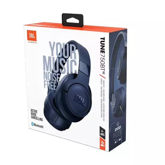 JBL Tune 750BTNC Wireless Over Ear Noise Cancelling Headphones, Pure Bass Sound, 15H Battery, Multi-Point Connection, Hands-Free Call, Voice Control, Lightweight and Foldable - Blue