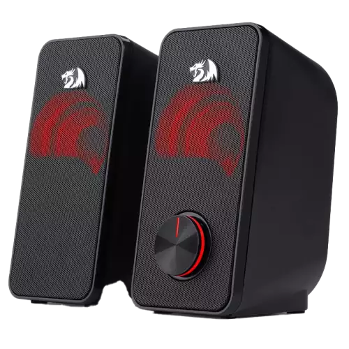 Redragon GS500 Stentor PC Gaming Speaker 2.0 Channel Stereo Desktop Computer Speaker with Red Backlight Quality Bass and Crystal Clear Sound USB Powered with a 3.5mm Connector