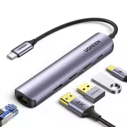 UGREEN USB C Hub, 5-in-1 Type C Adapter with Gigabit Ethernet, Type C to HDMI 4k@60Hz, RJ45 Ethernet, USB C PD 100W Charging, 2 USB 3.0 Ports Compatible for MacBook Pro/Air M1 2022, iPad Pro 2022, etc (10919)