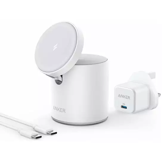 Anker 623 Magnetic Wireless Charger (MagGo), 2-in-1 Wireless Charging Station with 20W USB-C Charger, For iPhone 13/12 Series, AirPods Pro (Dolomite White)