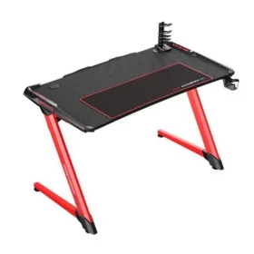 DXRacer Gaming Desk With Z Shaped Legs, Professional Game Work Station, Pc Gamer Table With Stand Cup Holder, Headphone Hook & Large Mouse Pad-Carbon Fiber Surface (Black/Red)